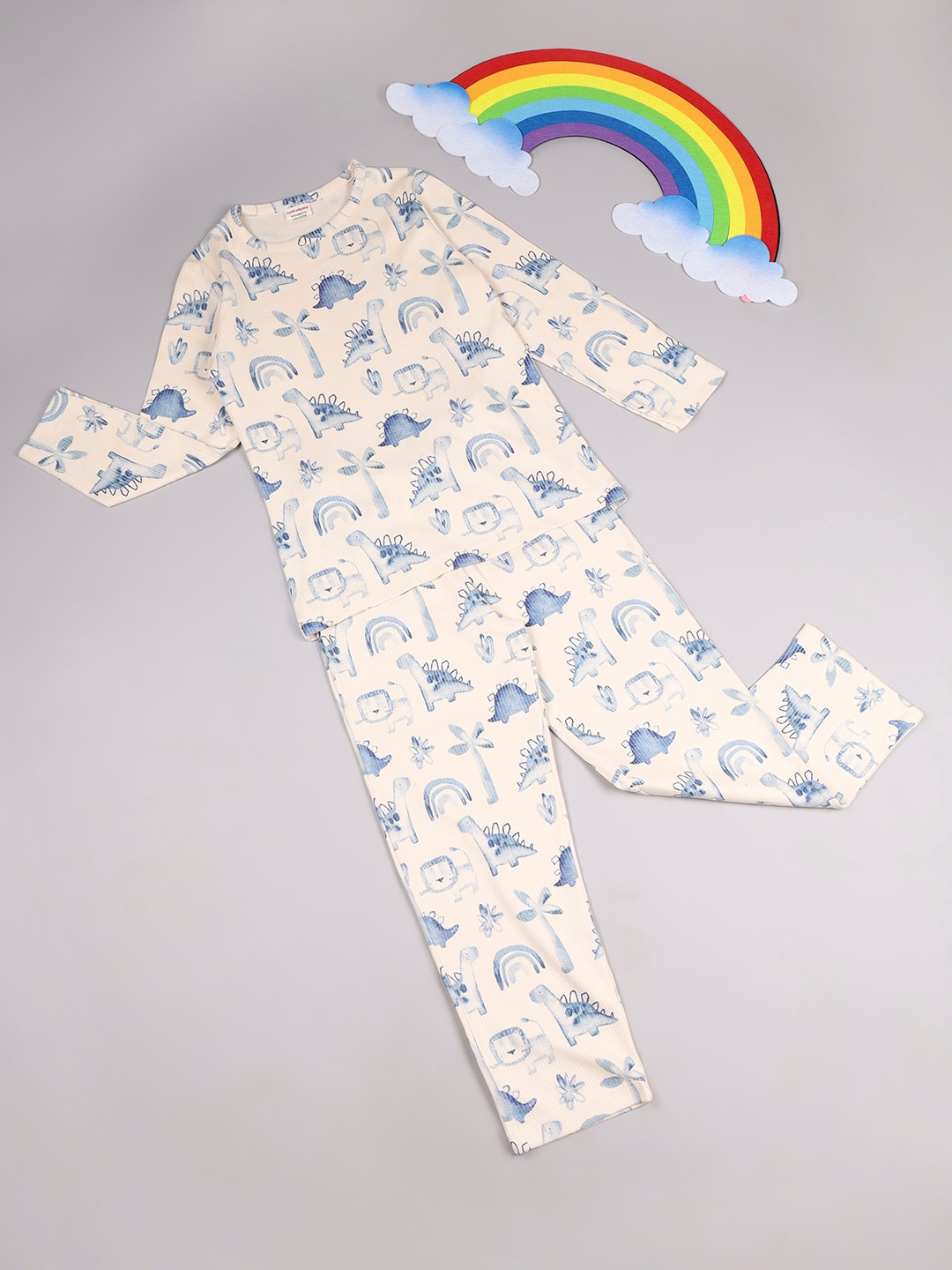 

RAINE AND JAINE Girls Conversational Printed Pure Cotton Nightsuit, White