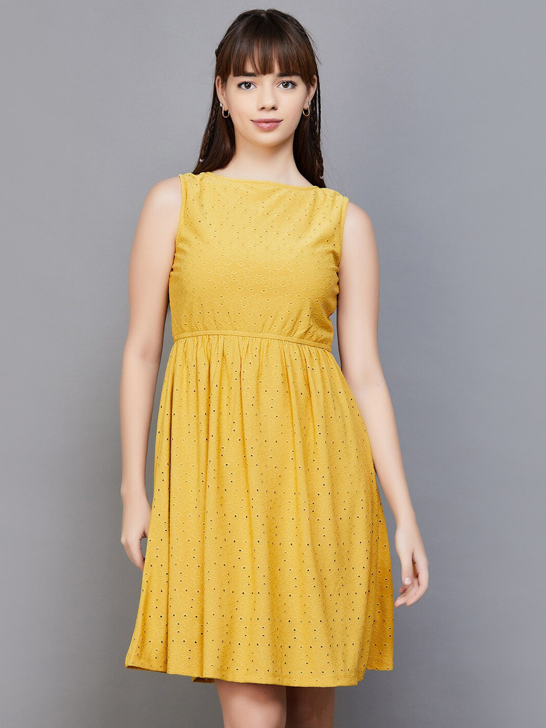 

Fame Forever by Lifestyle Self Designed A-Line Boat Neck A-Line Dress, Mustard
