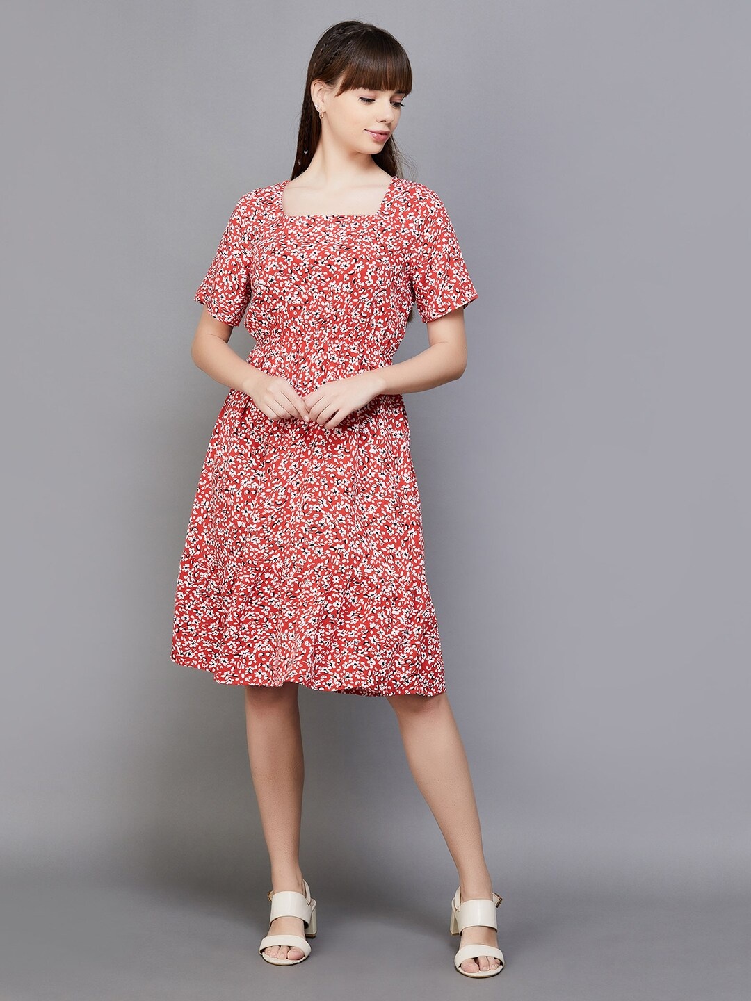 

Fame Forever by Lifestyle Floral Printed A-Line Dress, Red