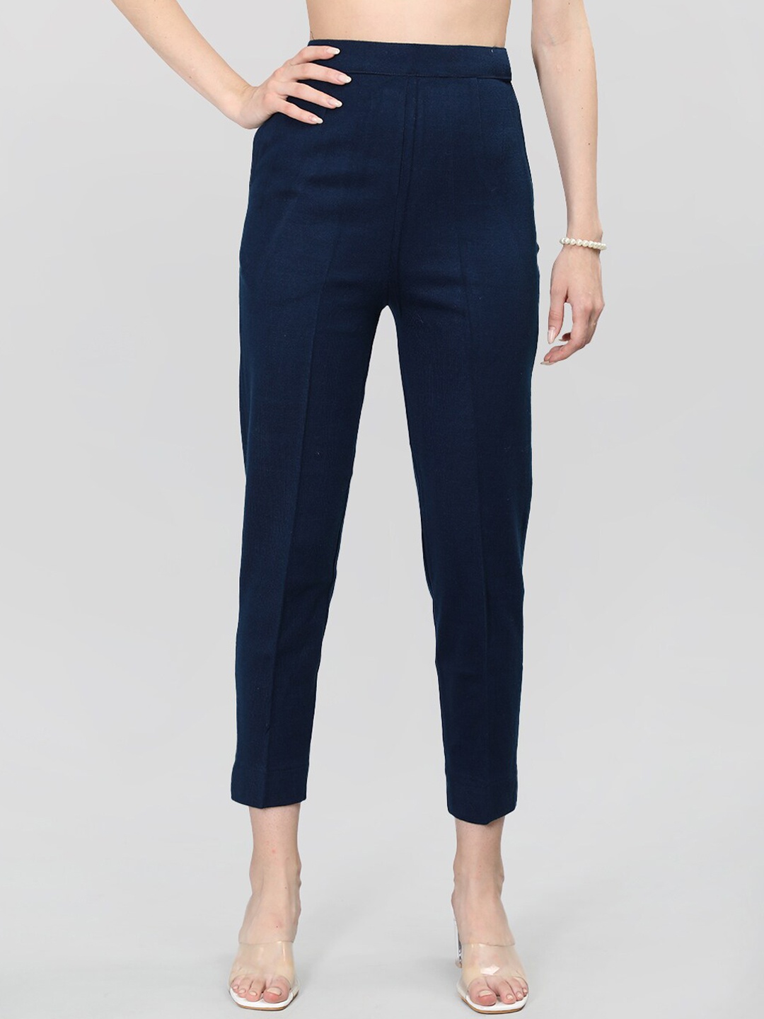 

Dlanxa Women Mid-Rise Mid-Rise Wool Plain Trouser, Navy blue