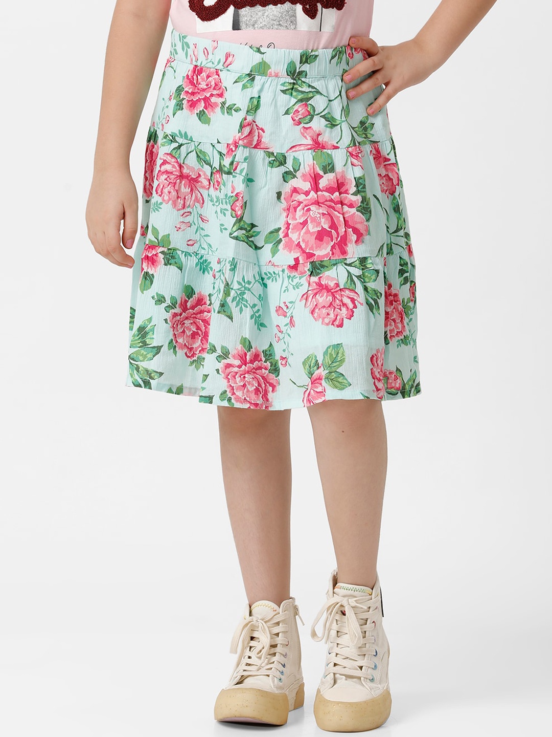 

KATE & OSCAR Girls Floral Printed Knee Length A-Line Skirt, Green