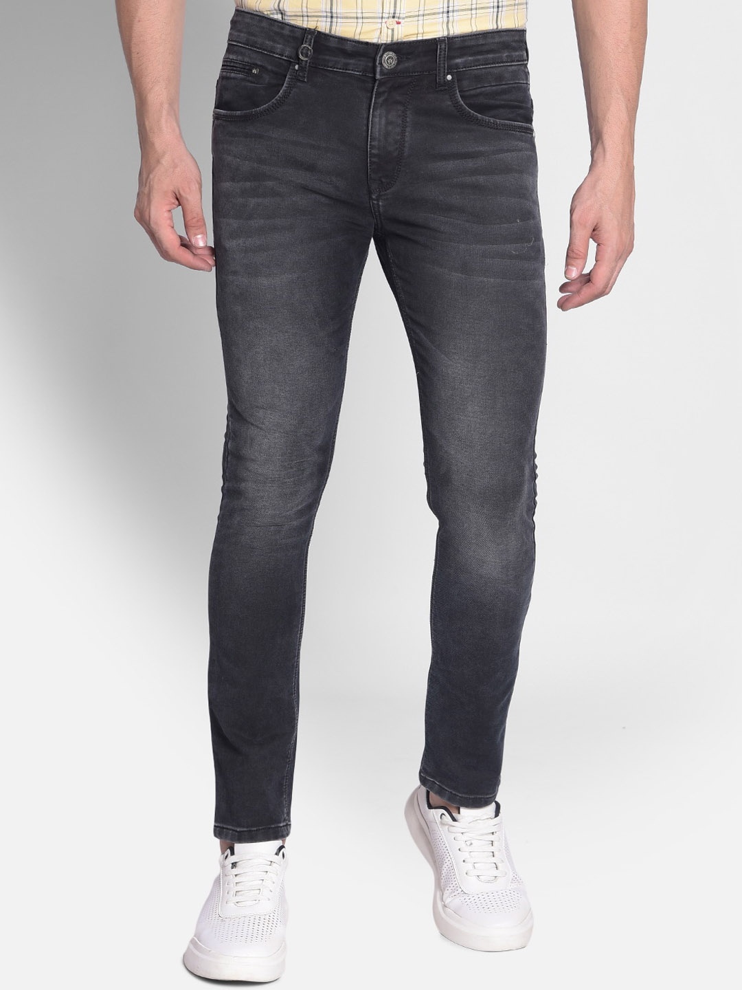 

Crimsoune Club Men Skinny Fit Mid-Rise Light Fade Dark Shade Clean Look Stretchable Jeans, Grey