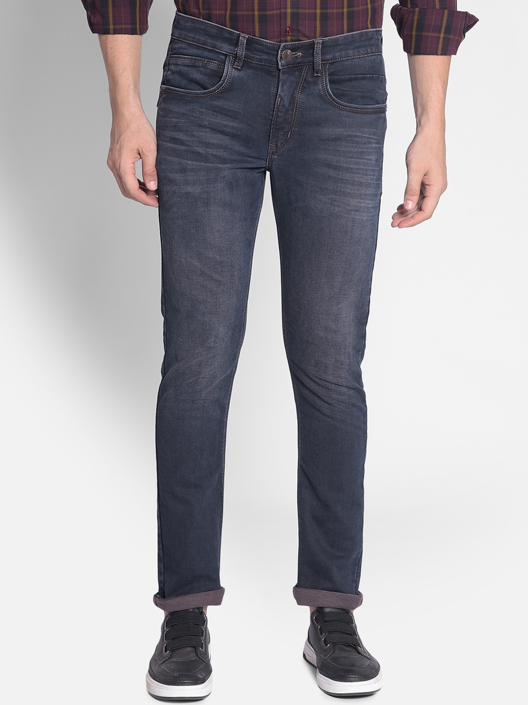 

Crimsoune Club Men Slim Fit Light Fade Stretchable Cotton Jeans, Navy blue