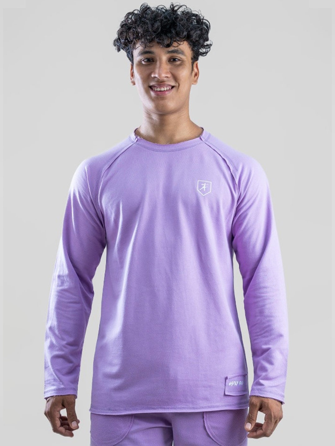 

Athflex Round Neck Raglan Sleeves Raw Edge Cotton Longline Oversized T-shirt, Purple