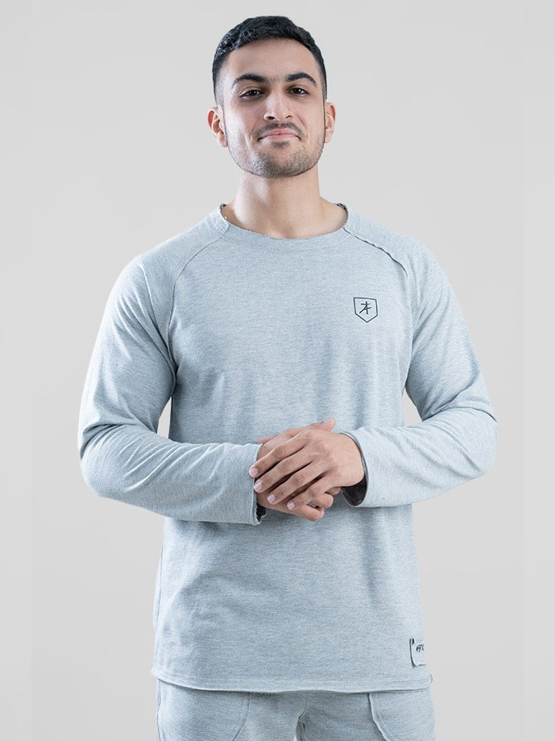 

Athflex Round Neck Raglan Sleeves Raw Edge Cotton Longline Oversized T-shirt, Grey