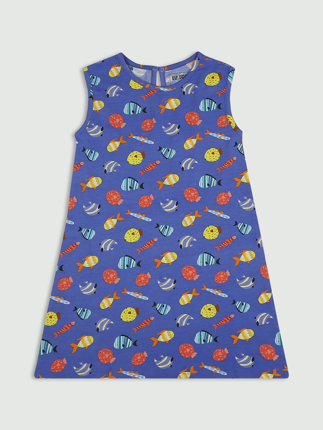 

Ola! Otter Conversational Printed Organic Cotton A-Line Dress, Blue