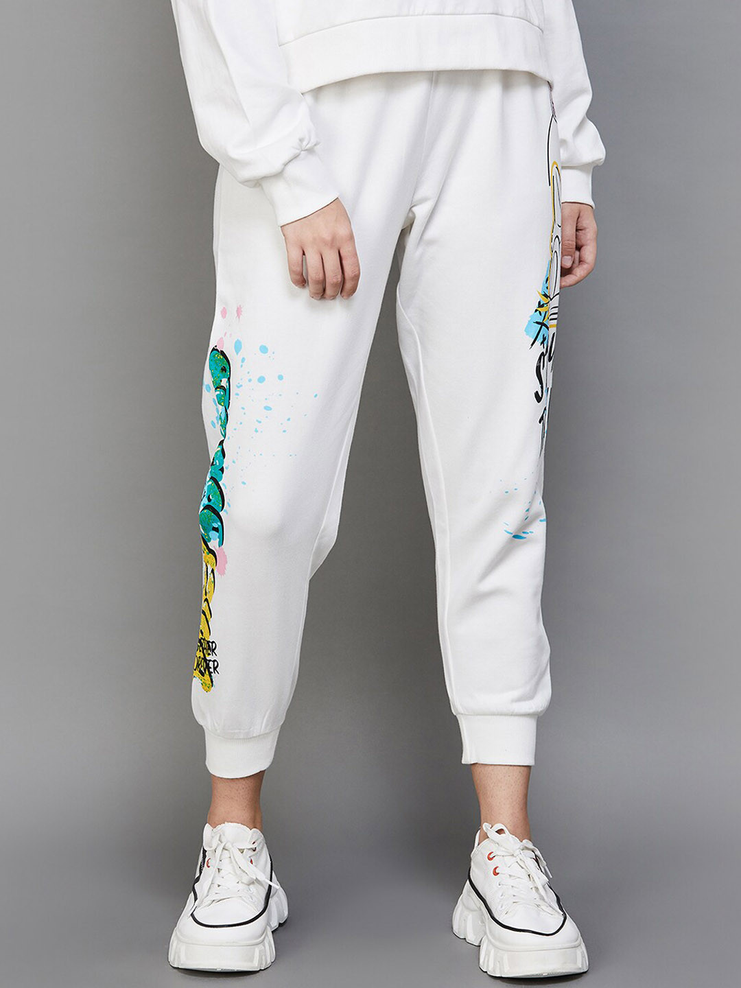 

Ginger by Lifestyle Women Graphic Printed Cotton Joggers Trousers, White