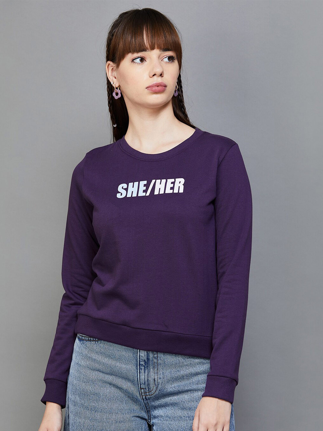 

Ginger by Lifestyle Typography Printed Cotton Sweatshirt, Purple