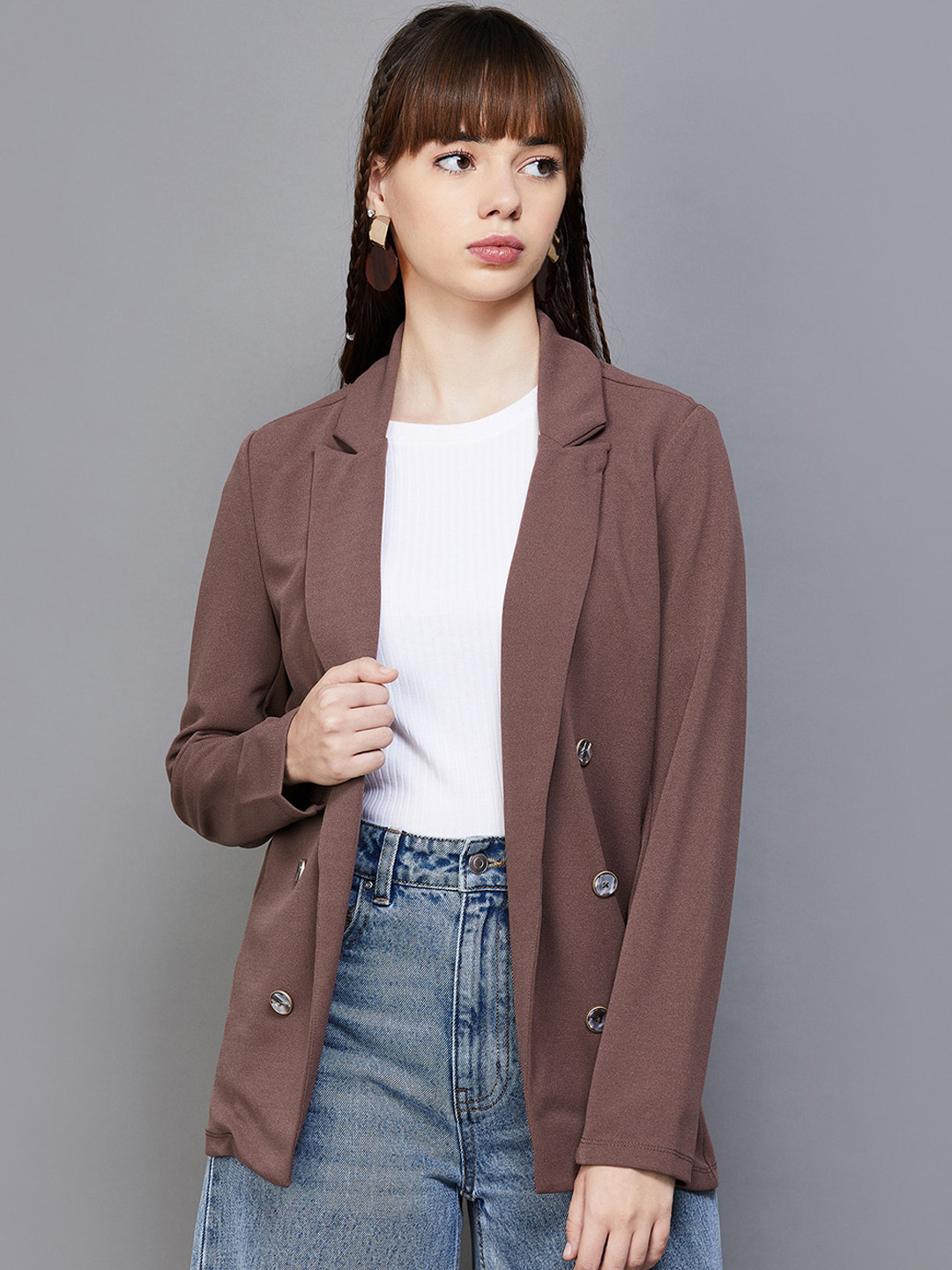 

Ginger by Lifestyle Notched Lapel Collar Single Breasted Blazers, Brown