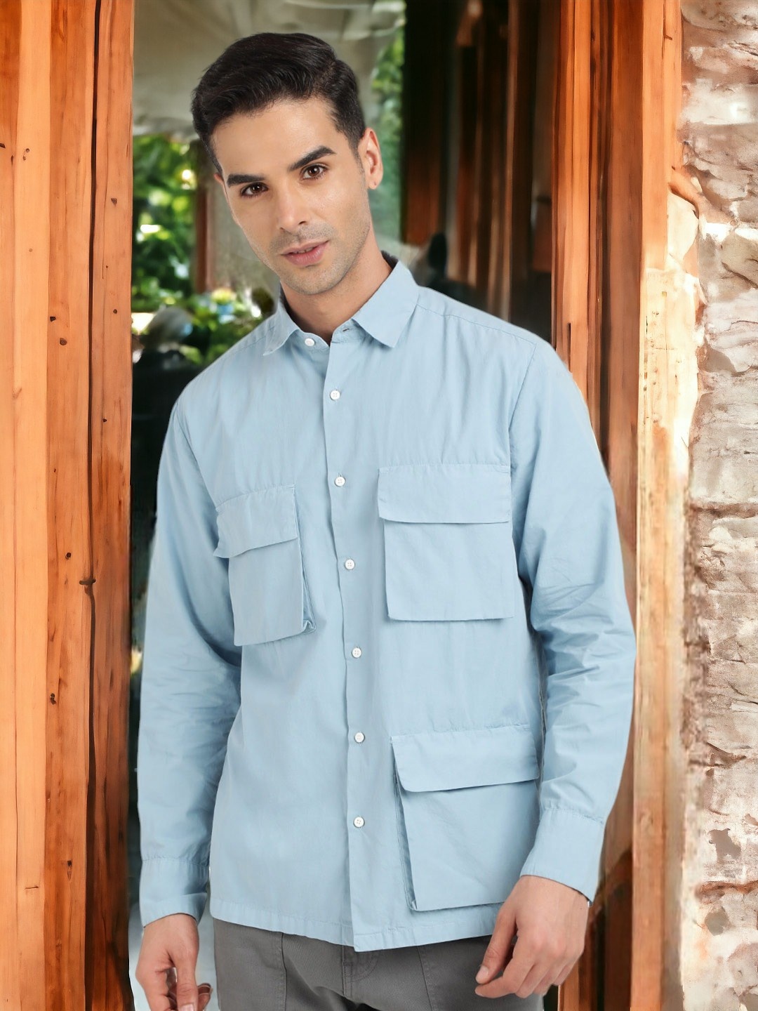 

Bene Kleed Spread Collar Relaxed Pure Cotton Shirt, Blue