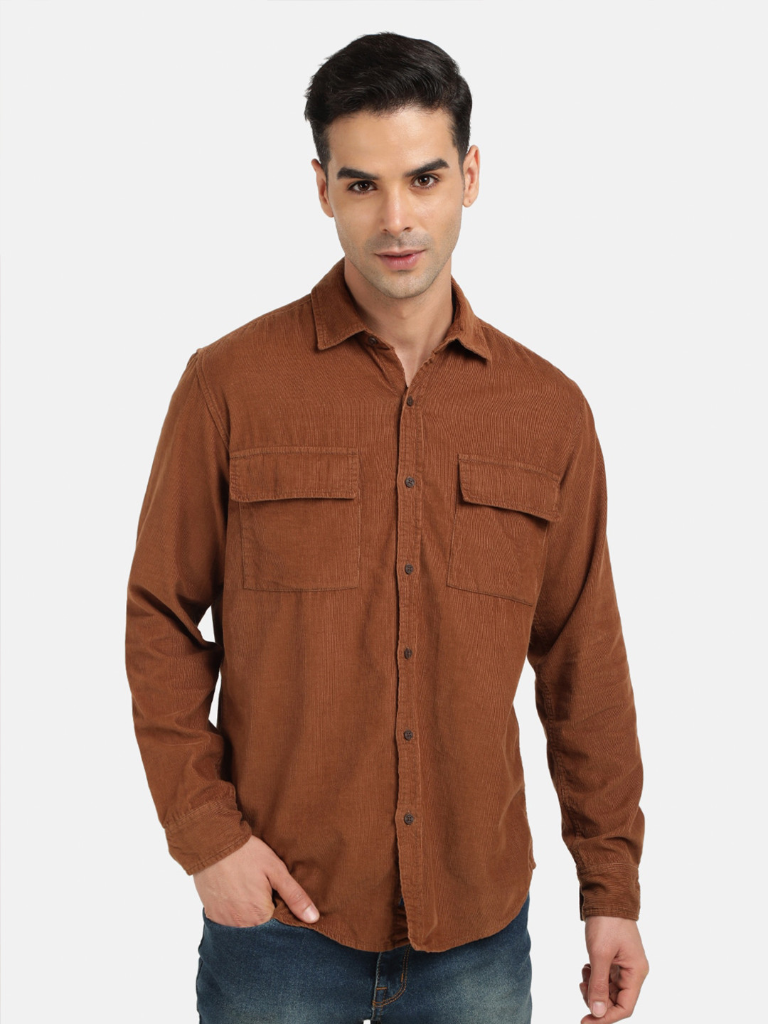 

Bene Kleed Men Opaque Corduroy Casual Shirt, Brown
