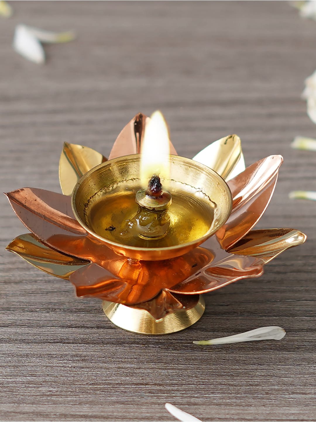 

eCraftIndia Gold Toned Lotus Flower Shaped Decorative Brass Diya
