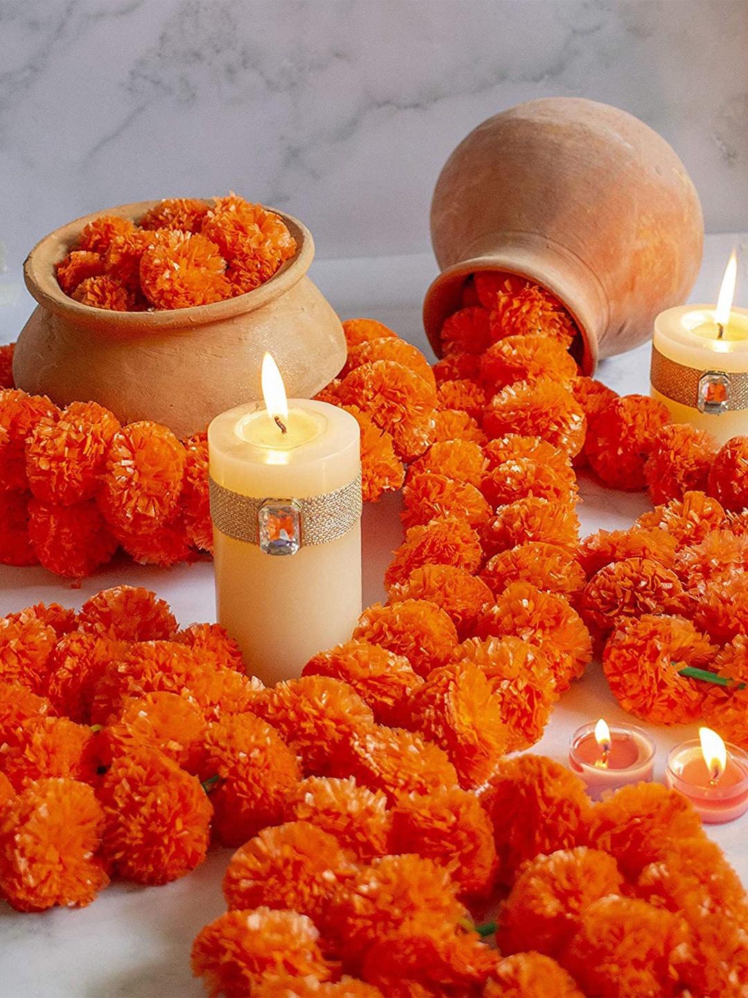 

eCraftIndia 5 Pcs Orange Artificial Marigold Flowers Garland