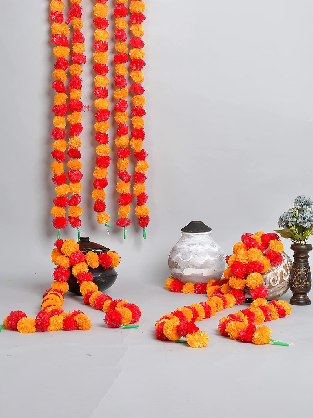 

eCraftIndia Yellow & Red 5 Pieces Marigold Artificial Flower Garland
