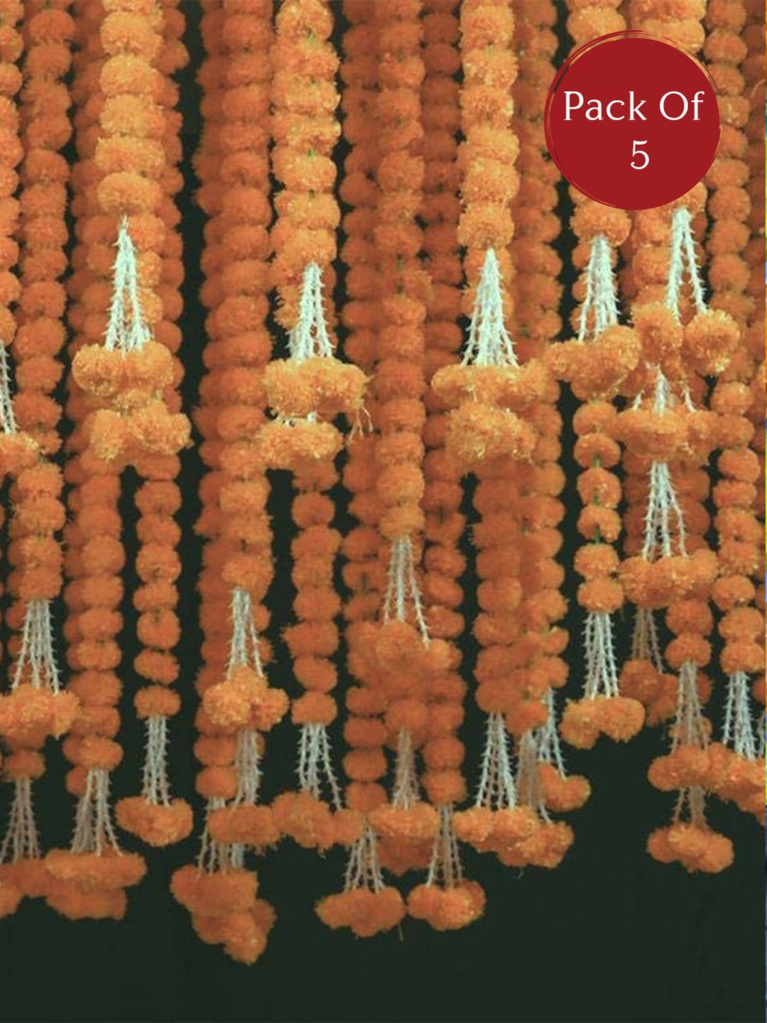 

eCraftIndia 5 Pcs Orange Artificial Marigold Flowers Strings Garland