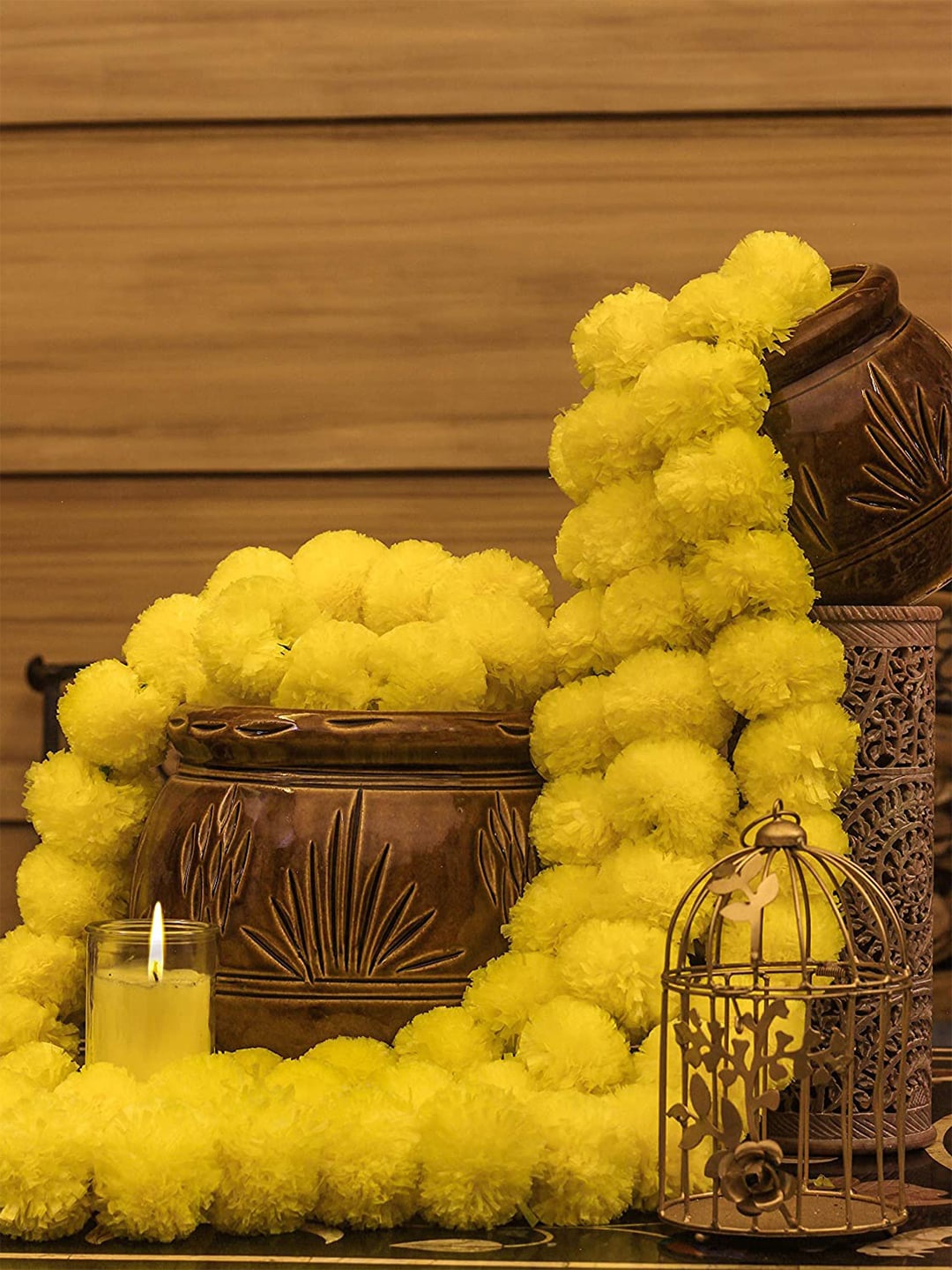 

eCraftIndia 10 Pcs Artificial Marigold Flowers Garland, Yellow