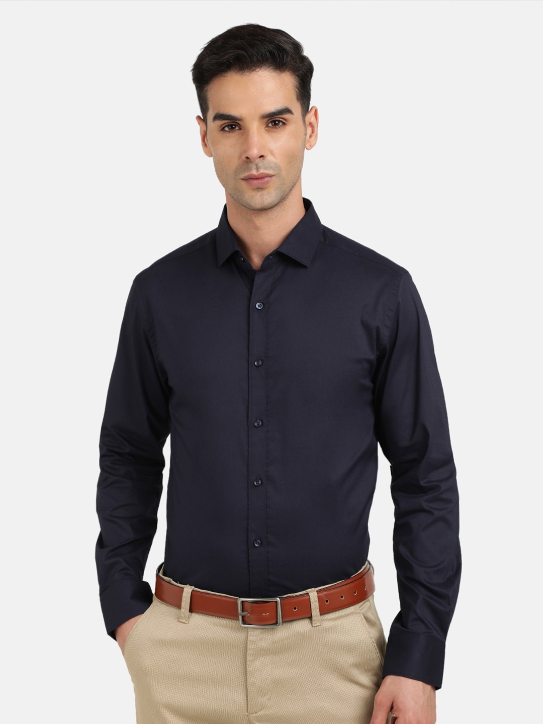 

IVOC Slim Fit Stretchanble Opaque Formal Shirt, Navy blue