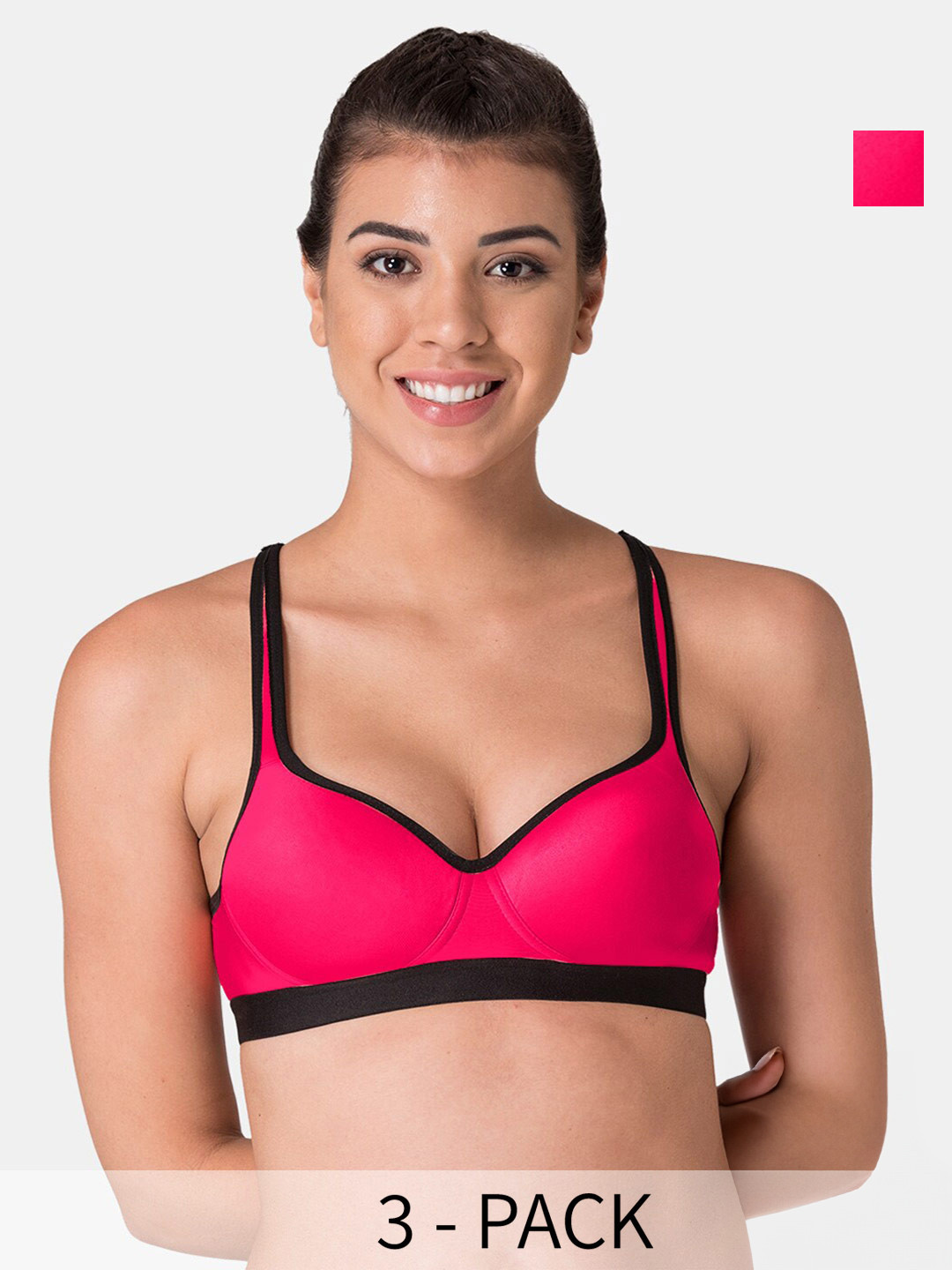 

KOMLI Pack Of 3 Full Coverage Lightly Padded Sports Bra With All Day Comfort, Pink