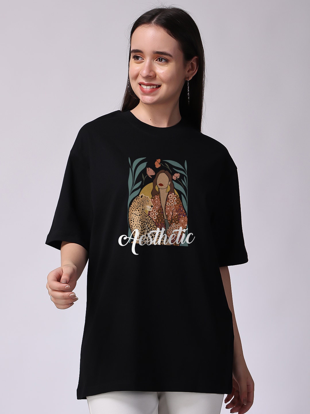 

The Label Bar Graphic Printed Oversized Cotton Longline T-Shirt, Black