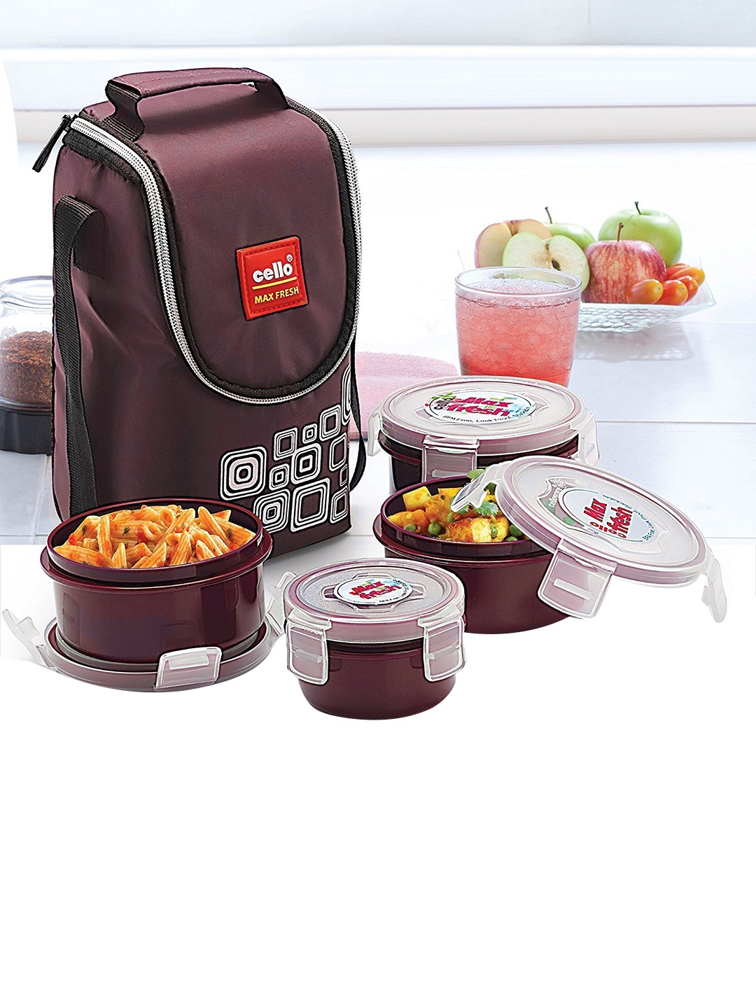 

Cello Max Fresh 4 Pcs Maroon Lunch Box With Bag