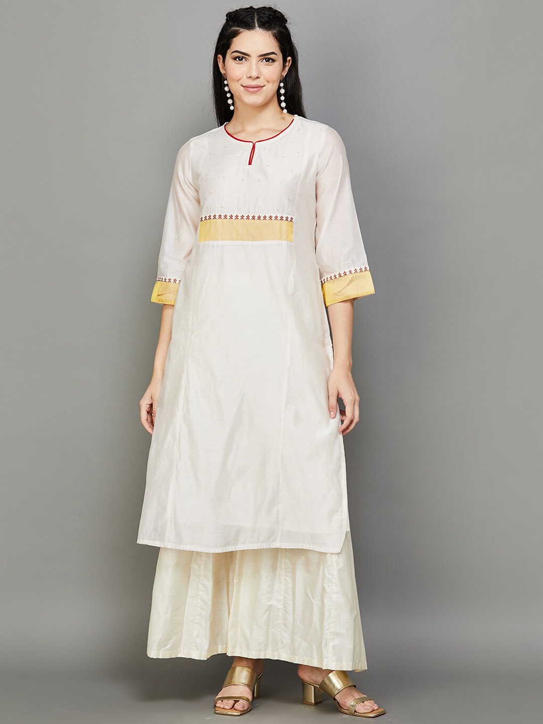 

Melange by Lifestyle Sequinned Yoke Design Kurta, Off white