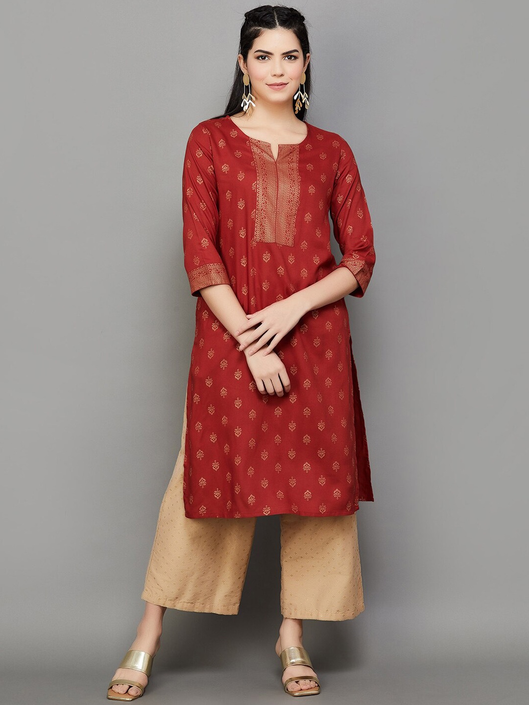 

Melange by Lifestyle Ethnic Motifs Printed Straight Regular Kurta, Red