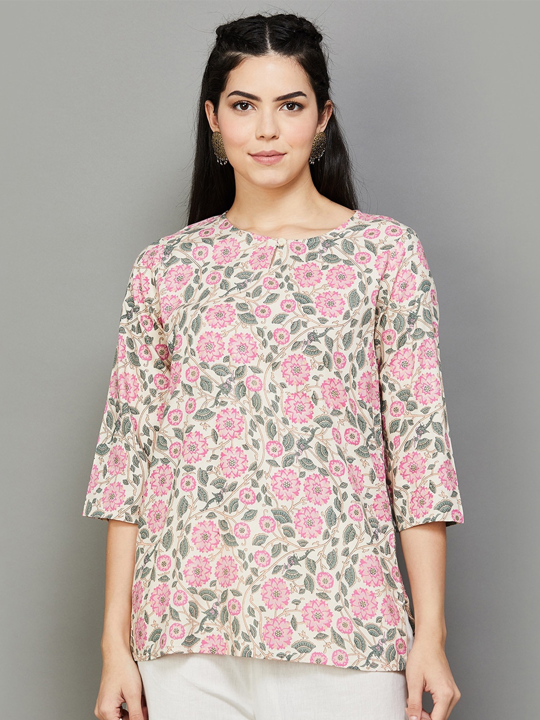 

Melange by Lifestyle Floral Printed Straight Kurti, Off white