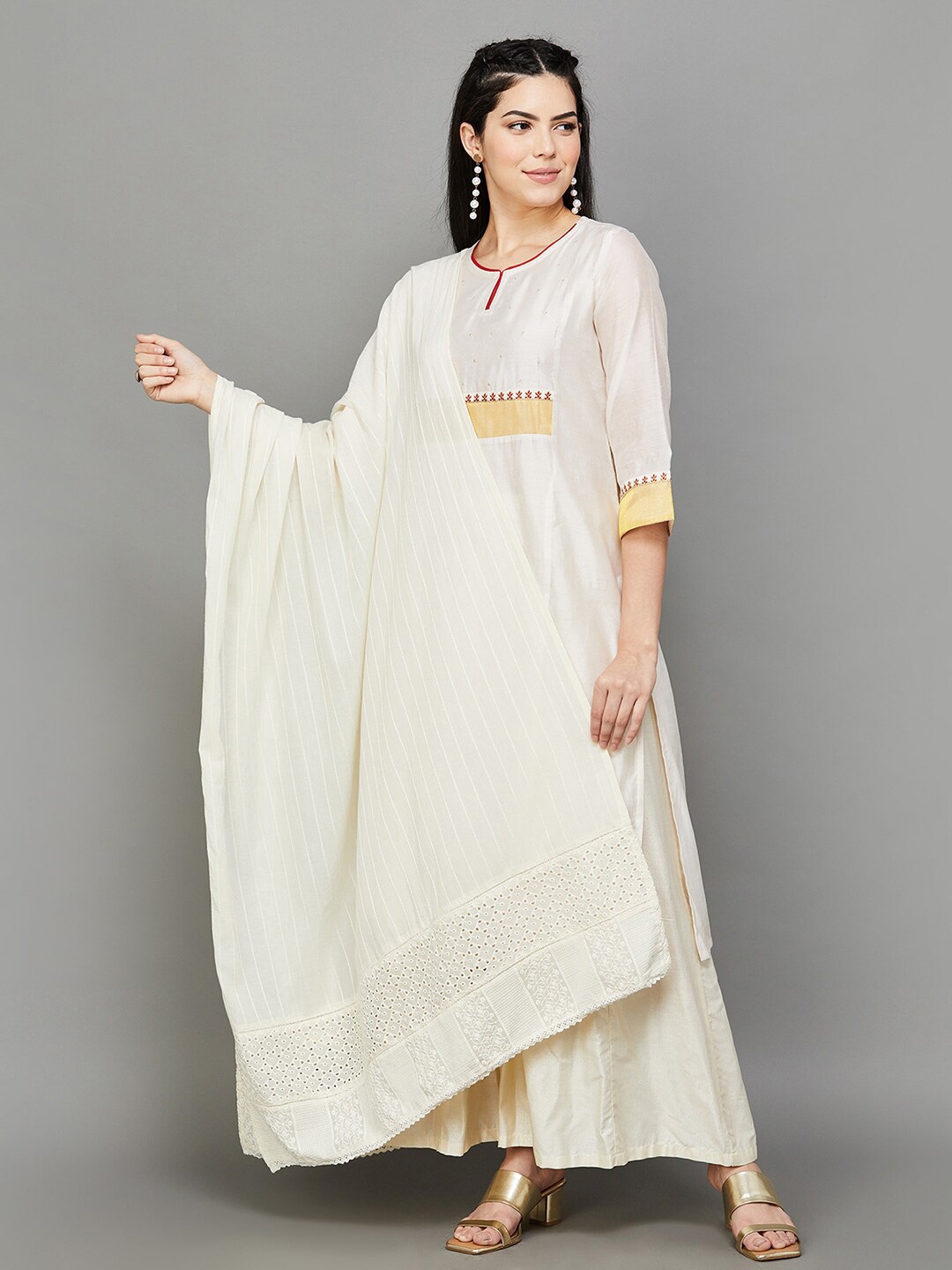 

Melange by Lifestyle Striped Cotton Dupatta, Off white