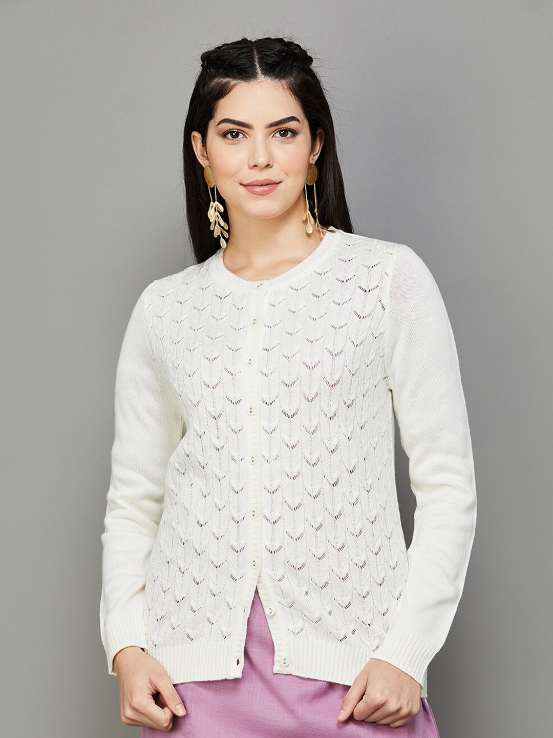 

Melange by Lifestyle Cable Knit Cardigan, Off white