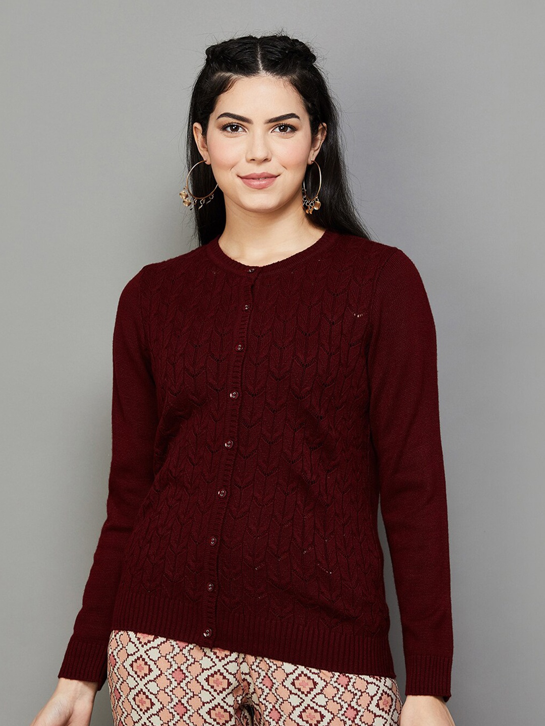 

Melange by Lifestyle Cable Knit Acrylic Cardigan Sweaters, Red