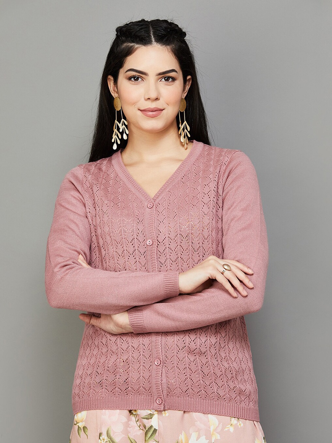 

Melange by Lifestyle Open Knit Acrylic Cardigan, Pink