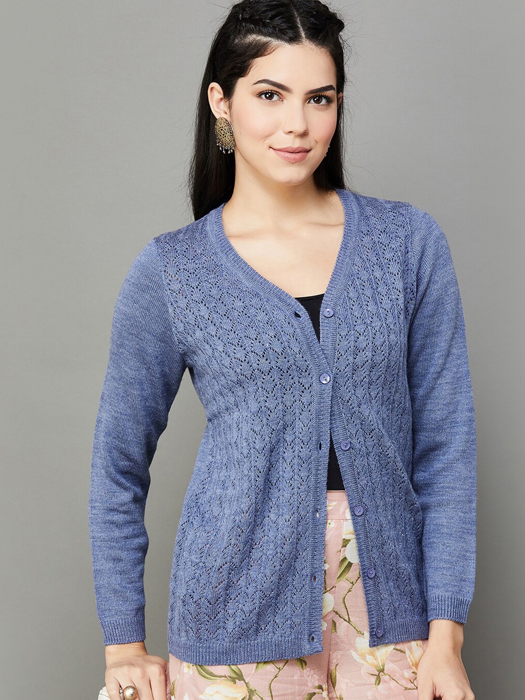 

Melange by Lifestyle Cable Knit Acrylic Cardigan, Blue