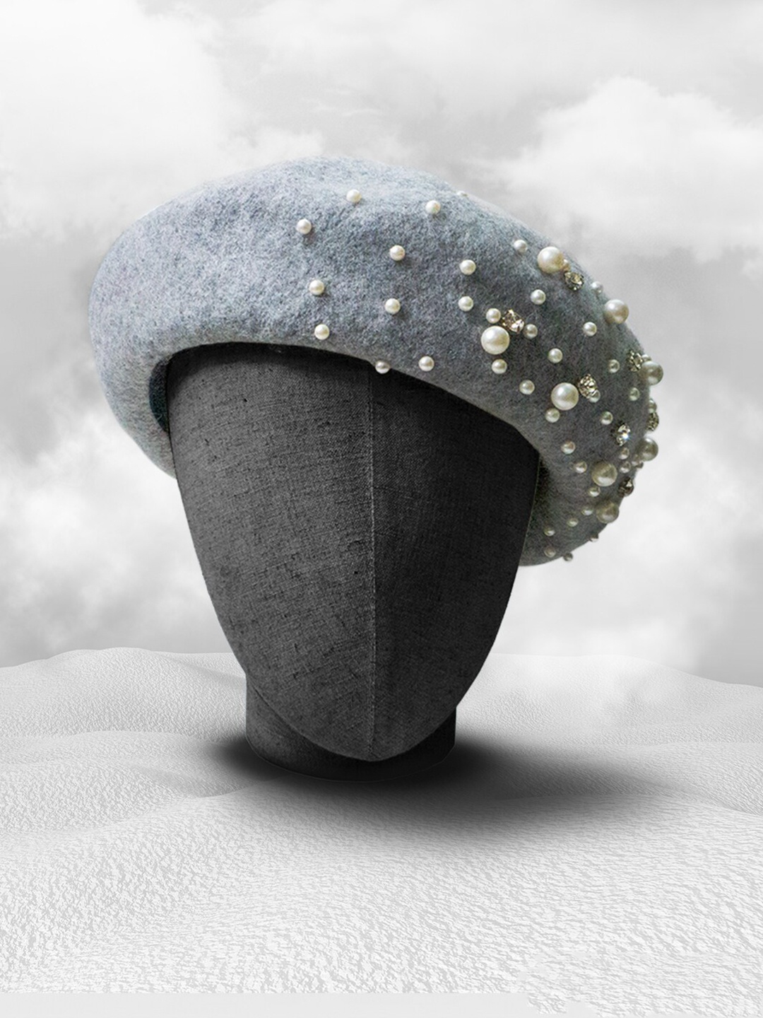 

HAIR DRAMA COMPANY Embellished Beret, Grey