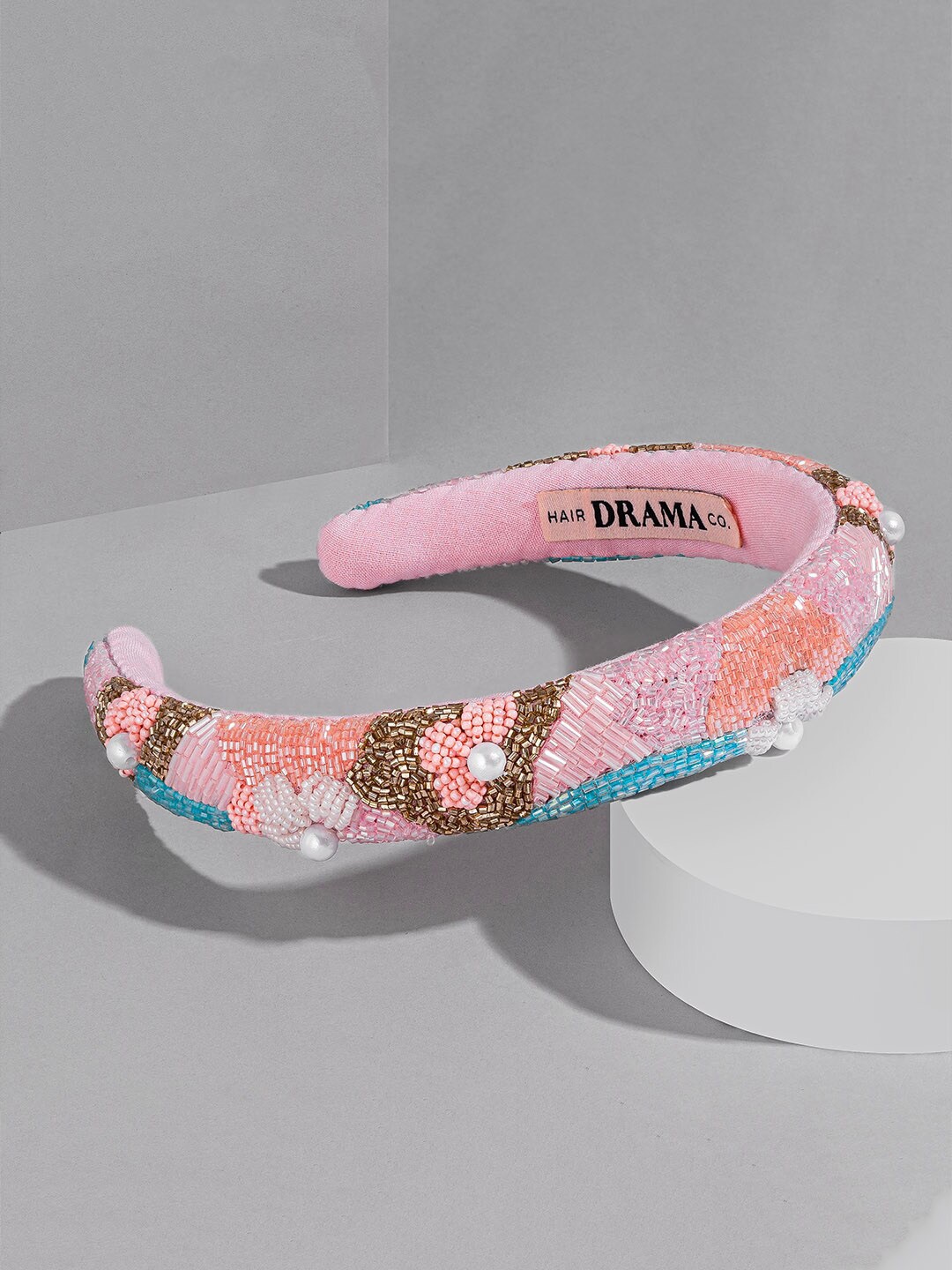 

HAIR DRAMA CO. Embellished Beaded Hairband, Pink