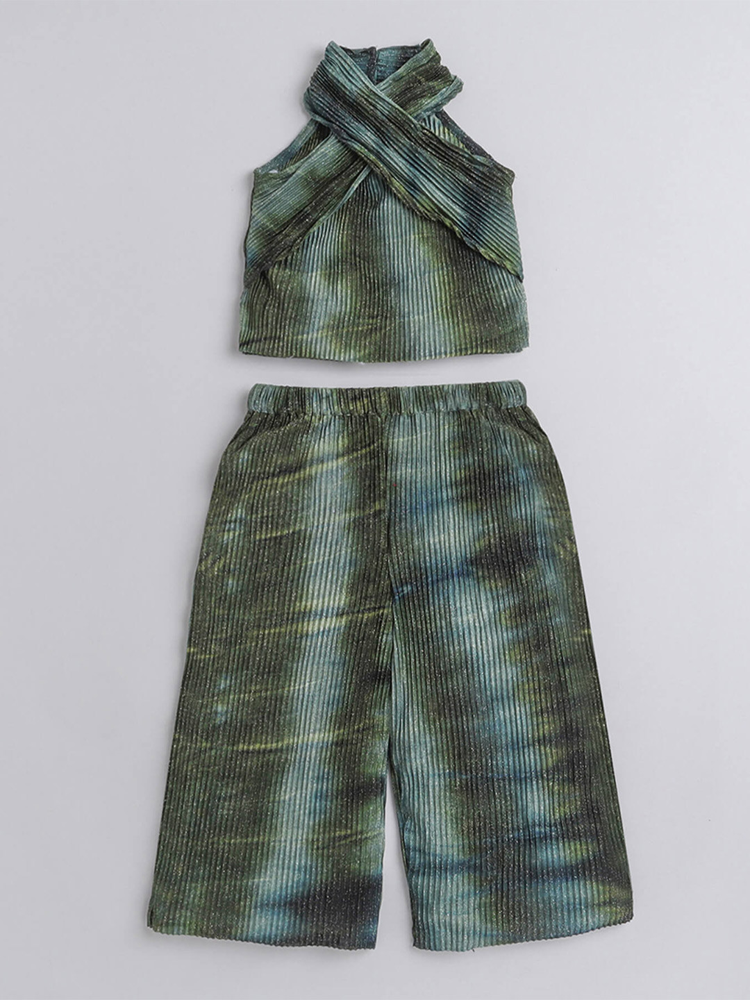 

taffykids Girls Printed Halter Neck Top with Palazzos, Olive