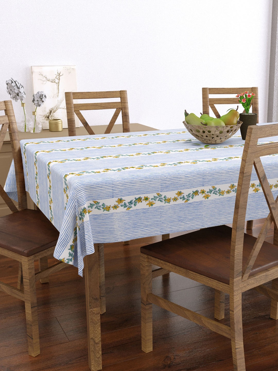 

BLOCKS OF INDIA Blue & White Prined Pure Cotton Rectangular 6 Seater Table Cover