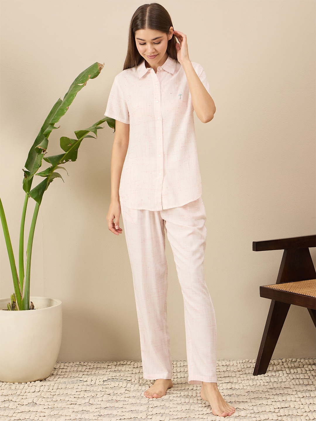 

July Printed Shirt With Pyjamas, Pink