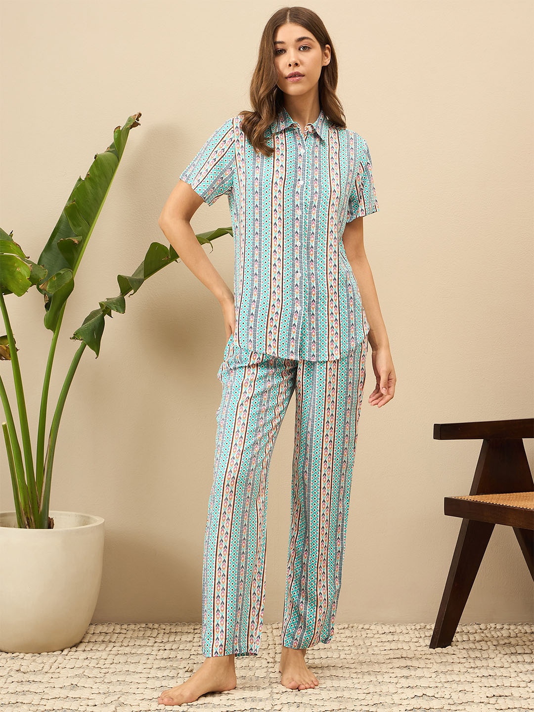 

July Women Blue Printed Night suit