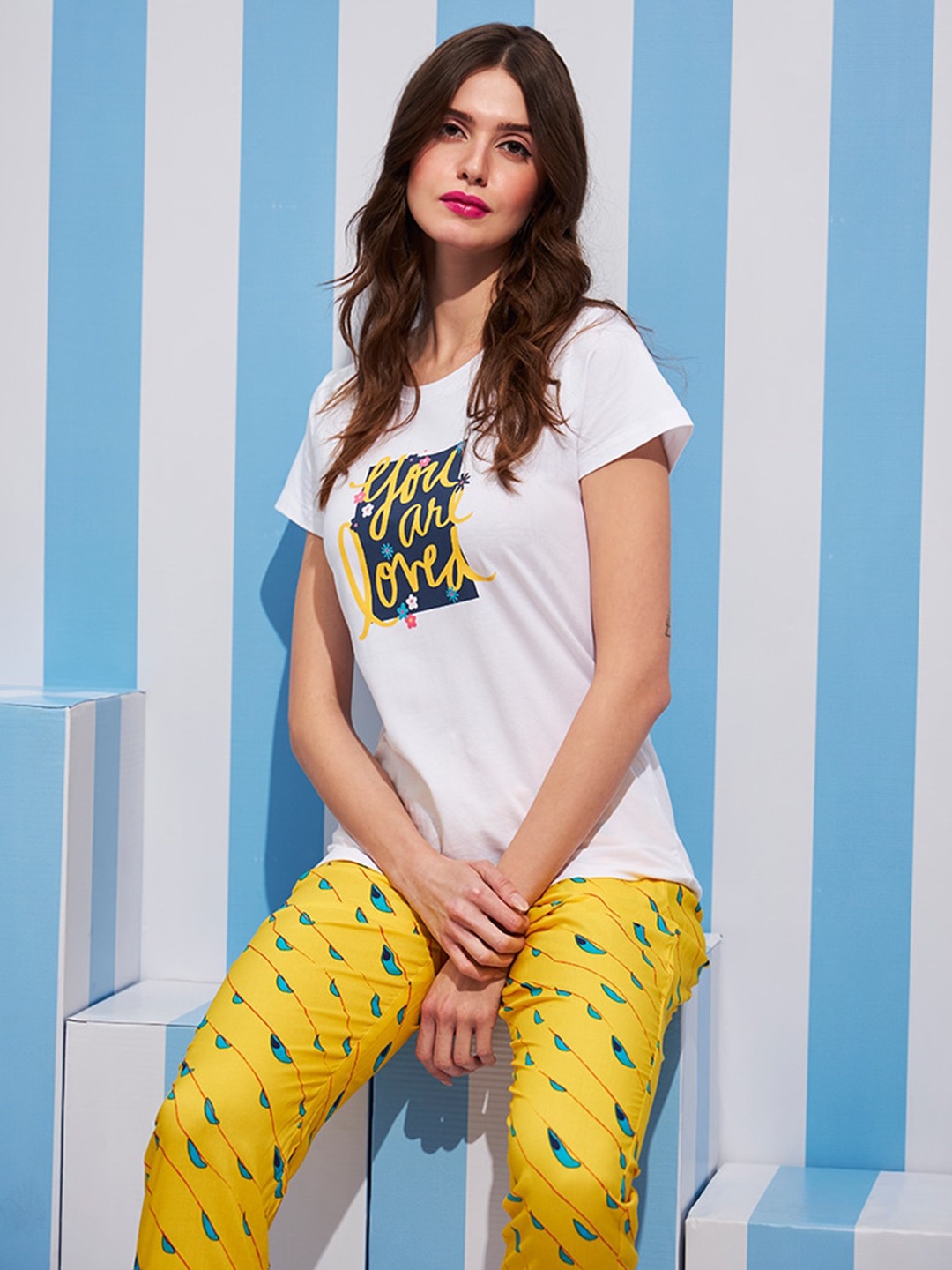 

July Graphic Printed T-Shirt & Pyjama, White