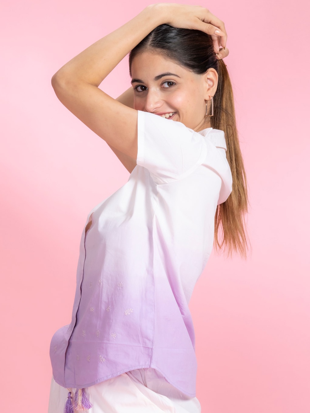 

July Tie and Dye Shirt Collar Night suit, White