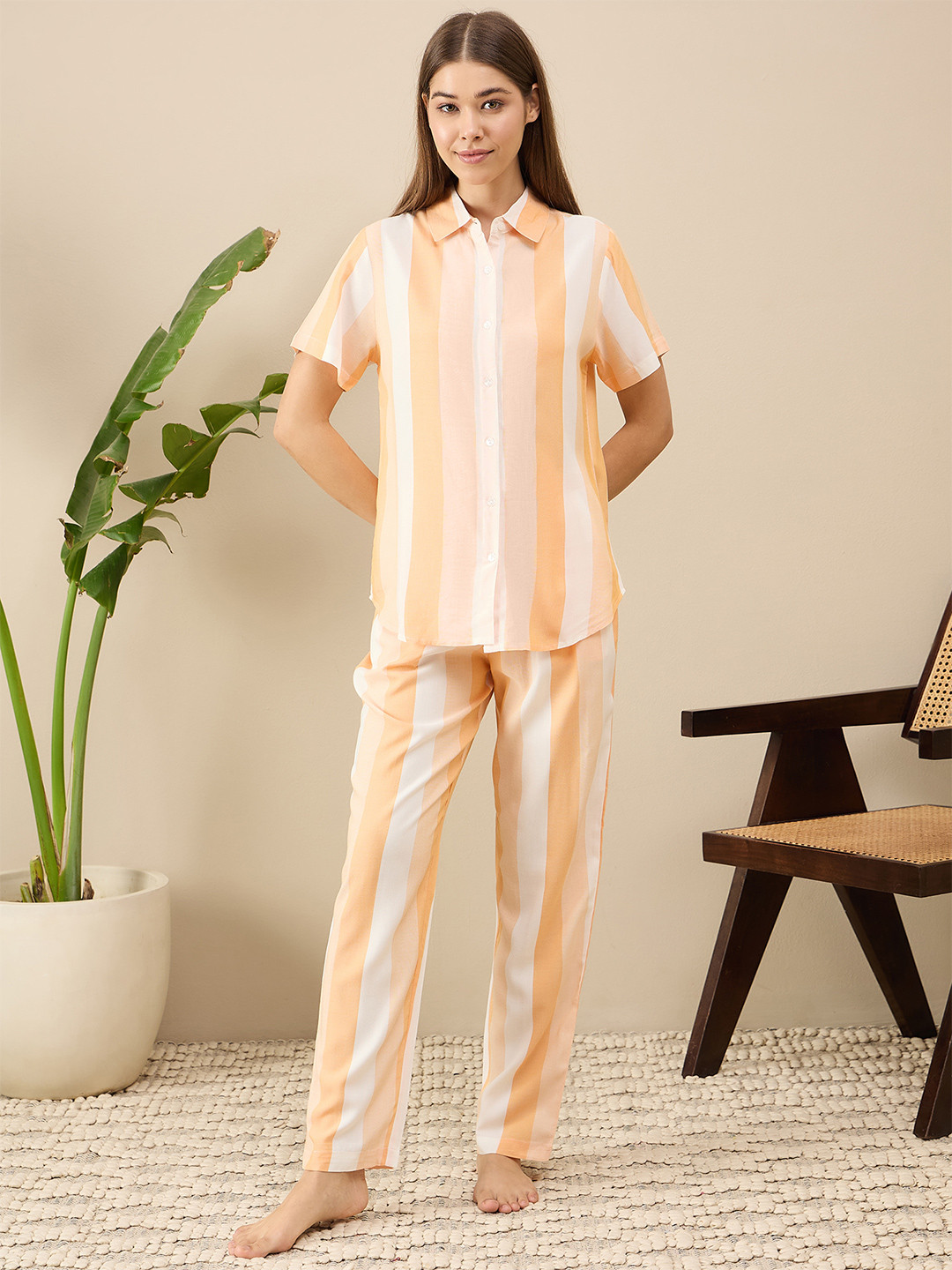 

July Striped Shirt & Pyjama, Peach