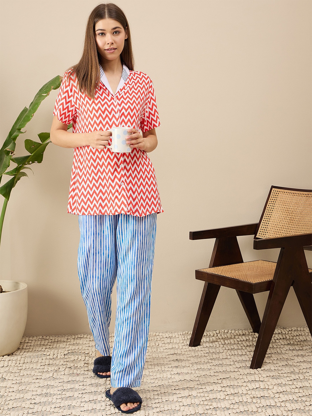 

July Printed Shirt & Trousers Co-Ords, Red
