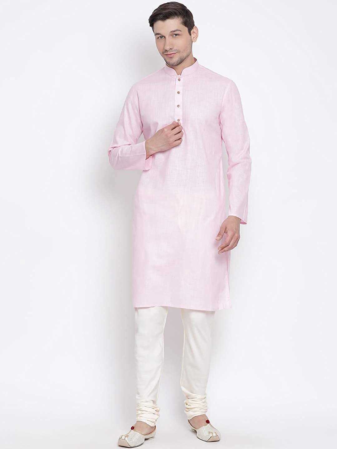 

ROYAL KURTA Mandarin Collar Kurta With Churidar, Pink