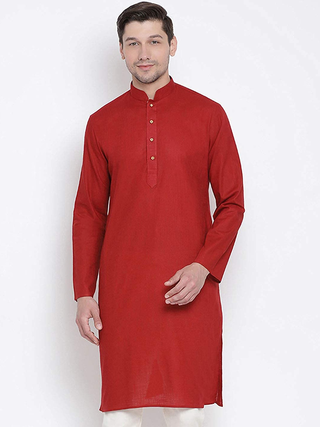 

ROYAL KURTA Mandarin Collar Straight Kurta, Red