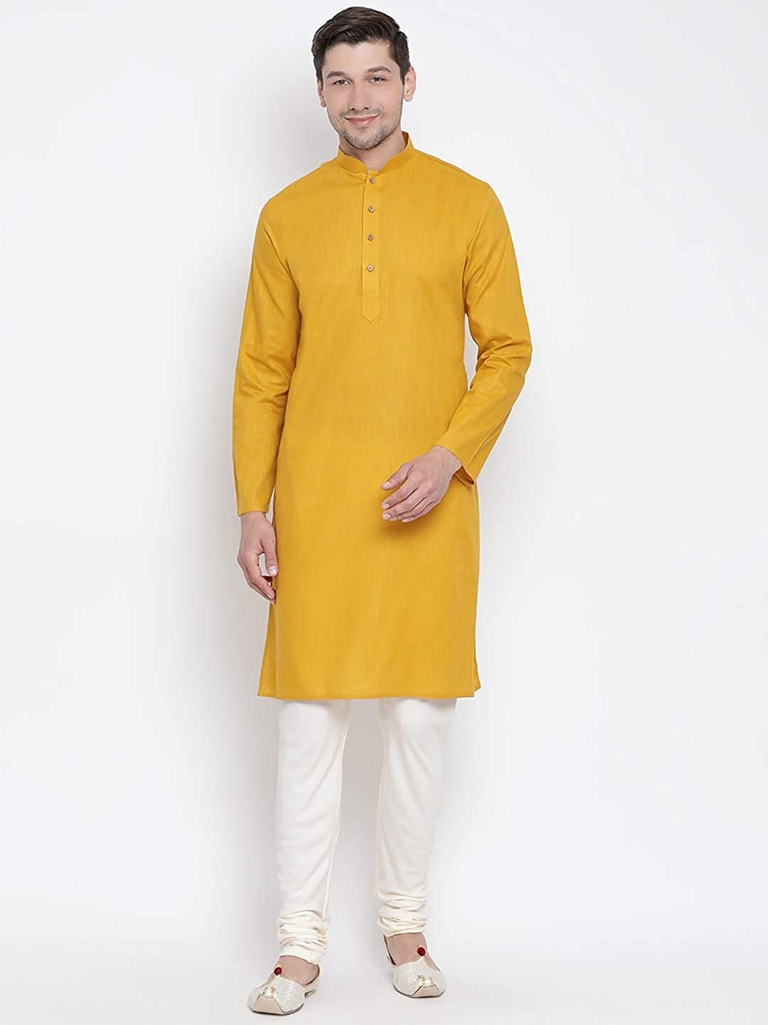 

ROYAL KURTA Solid Mandarin Collar Straight Kurta, Mustard