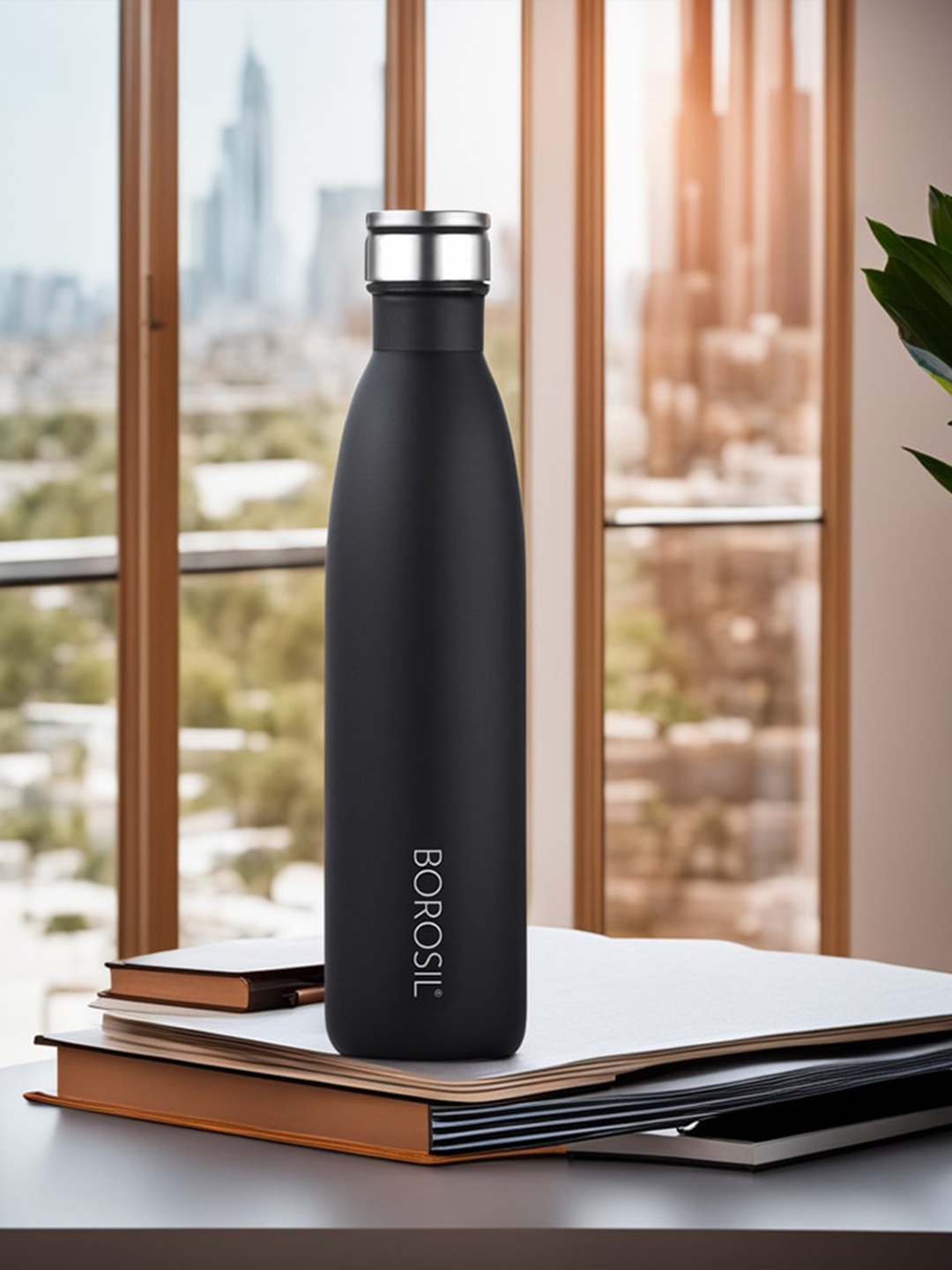 

BOROSIL Leakproof BPA Free Fresh Single Wall Steel Water Bottle 600ml, Black