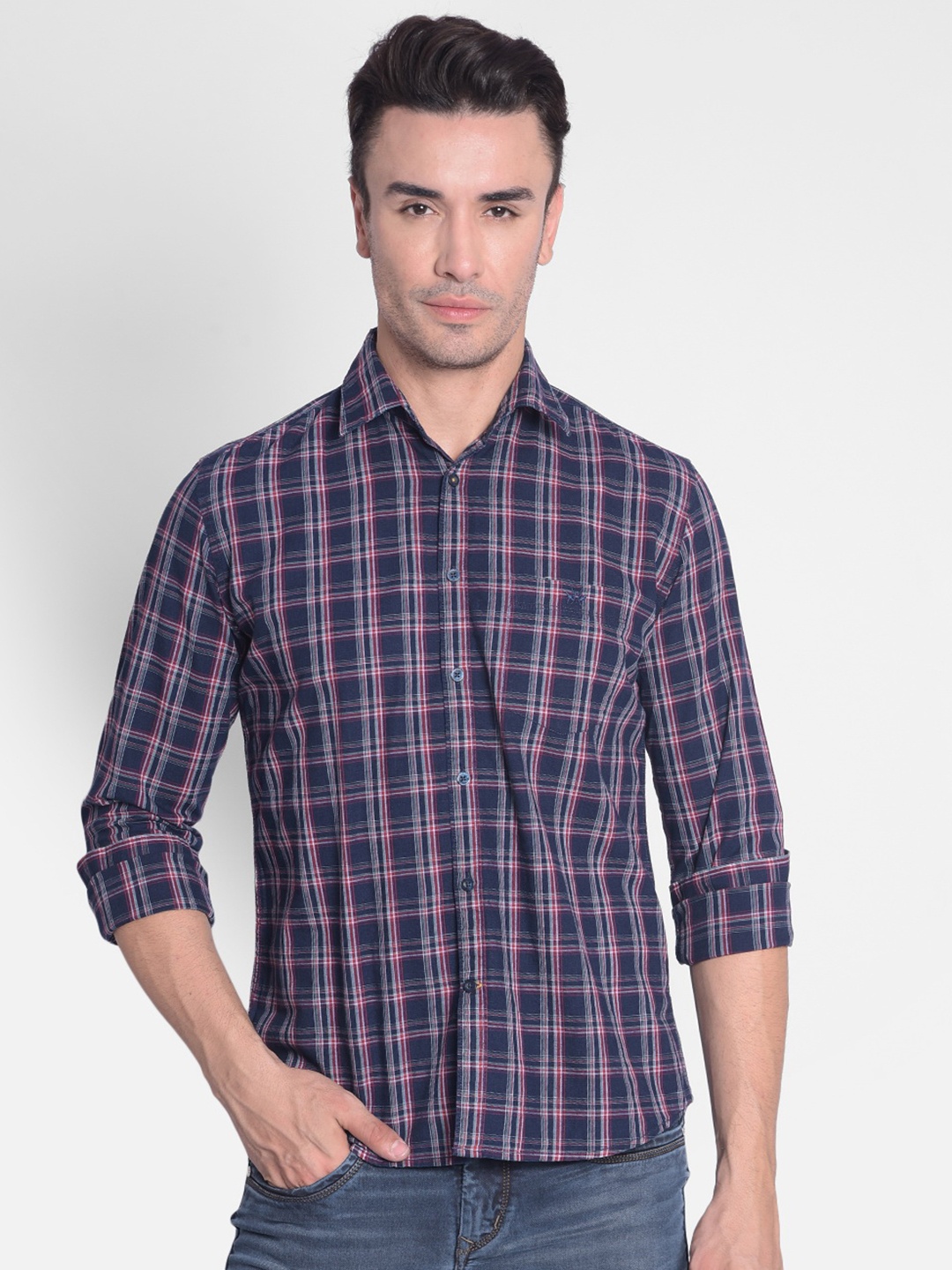

Crimsoune Club Slim Fit Checked Cotton Casual Shirt, Red