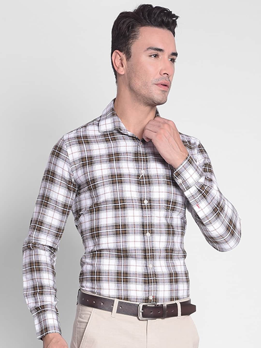 

Crimsoune Club Slim Fit Tartan Checks Cotton Casual Shirt, Brown