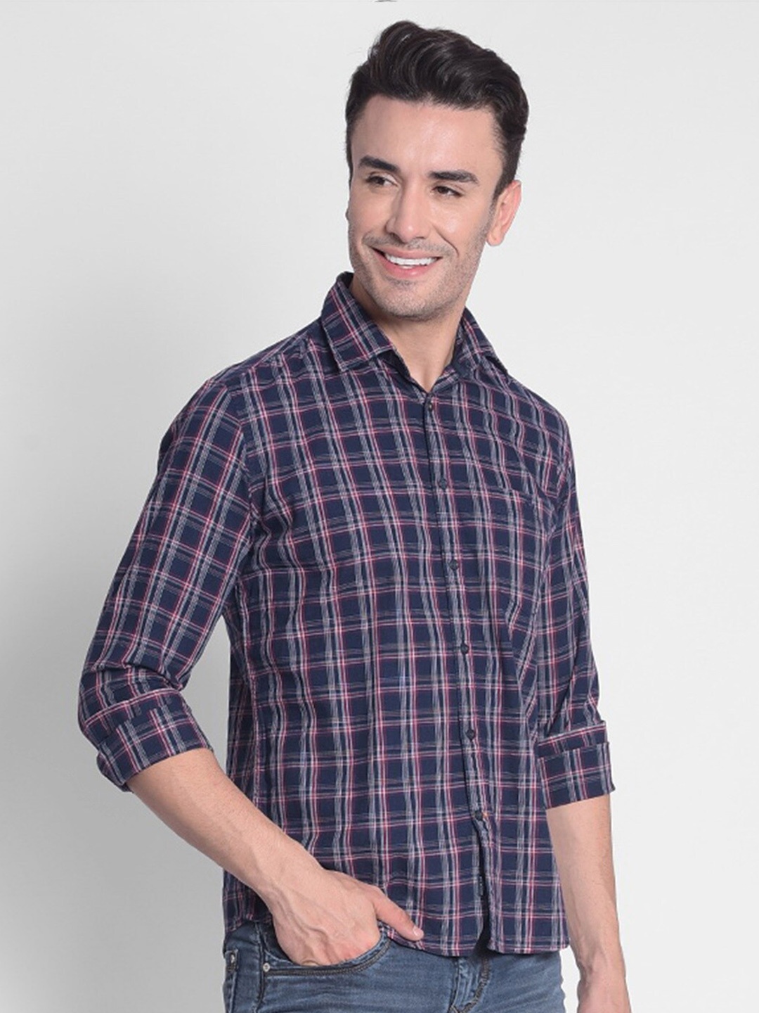 

Crimsoune Club Slim Fit Checked Cotton Casual Shirt, Red