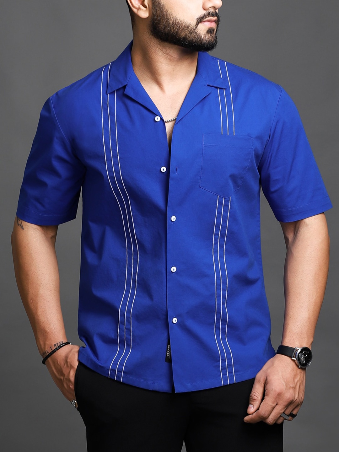 

CESARI LONDON Premium Spread Collar Casual Shirt, Blue